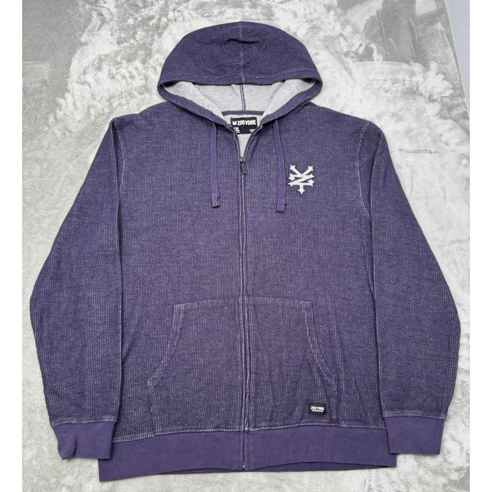 Vintage Zoo York Jacket Mens XXL 2XL Purple Full Zip Thermal Hoodie Hip Hop Y2K